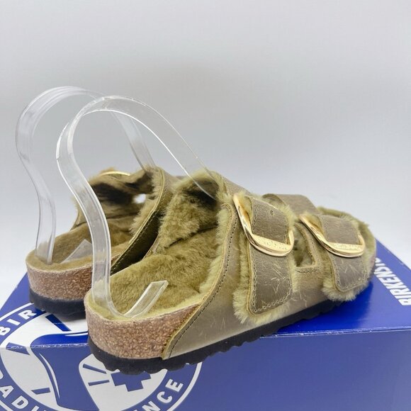 Birkenstock Arizona Big Buckle Shearling Olive Green Sandals Oil Leather EU 40 - Picture 7 of 12